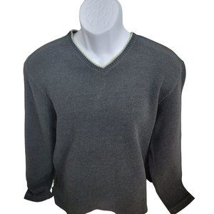 Express Men's Large Gray V-Neck Thin Ribbed Long Sleeve Sweater EUC